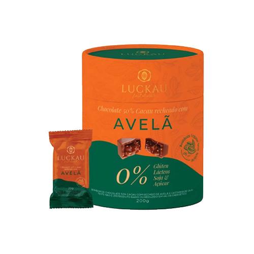 Chocolate 50% Cacau Recheado com Avelã 200g Luckau