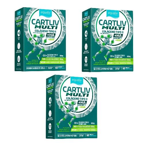 Kit 3 Cartliv Multi + HA Colágeno Tipo 2 60 Cápsulas Equaliv