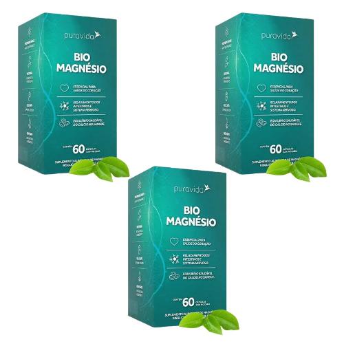 Kit 3 Bio Magnésio 1200MG 60 Caps Puravida