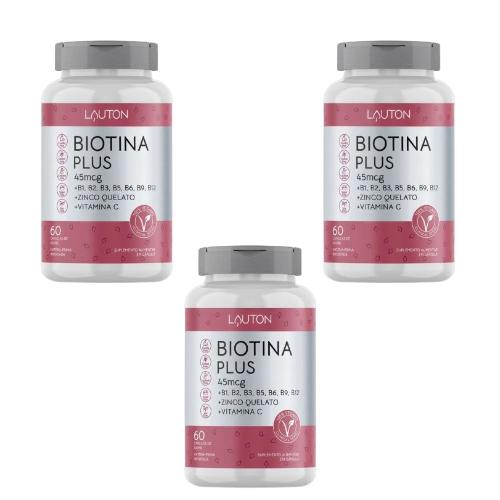 Kit 3 Biotina Plus 45MCG 60 Cápsulas Lauton