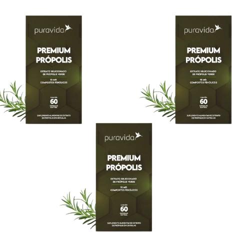 Kit 3 Premium Própolis 60 Cápsulas Puravida