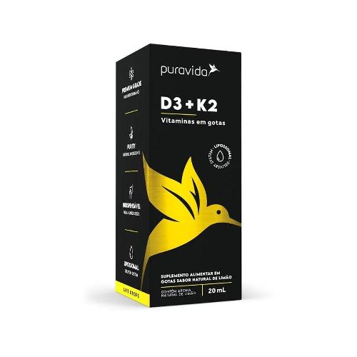 Vitamina D3 + K2 em Gotas 20ml Puravida