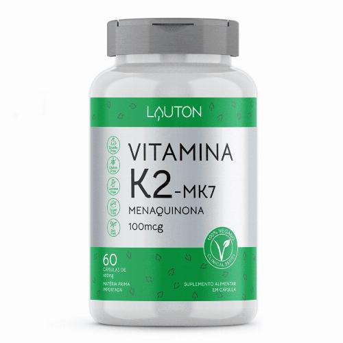 Vitamina K2 mk7 Menaquinona 100mcg 60 Cápsulas Lauton