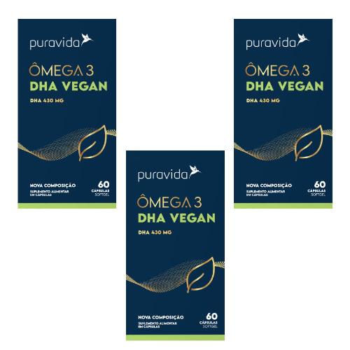 Kit 3 Ômega 3 DHA Vegan 60 Cápsulas Puravida