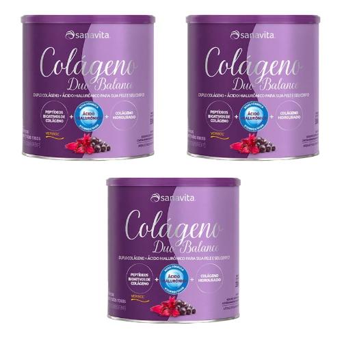 Kit 3 Colágeno Duo Balance Hibiscus Com Frutas Roxas 330G Sanavita